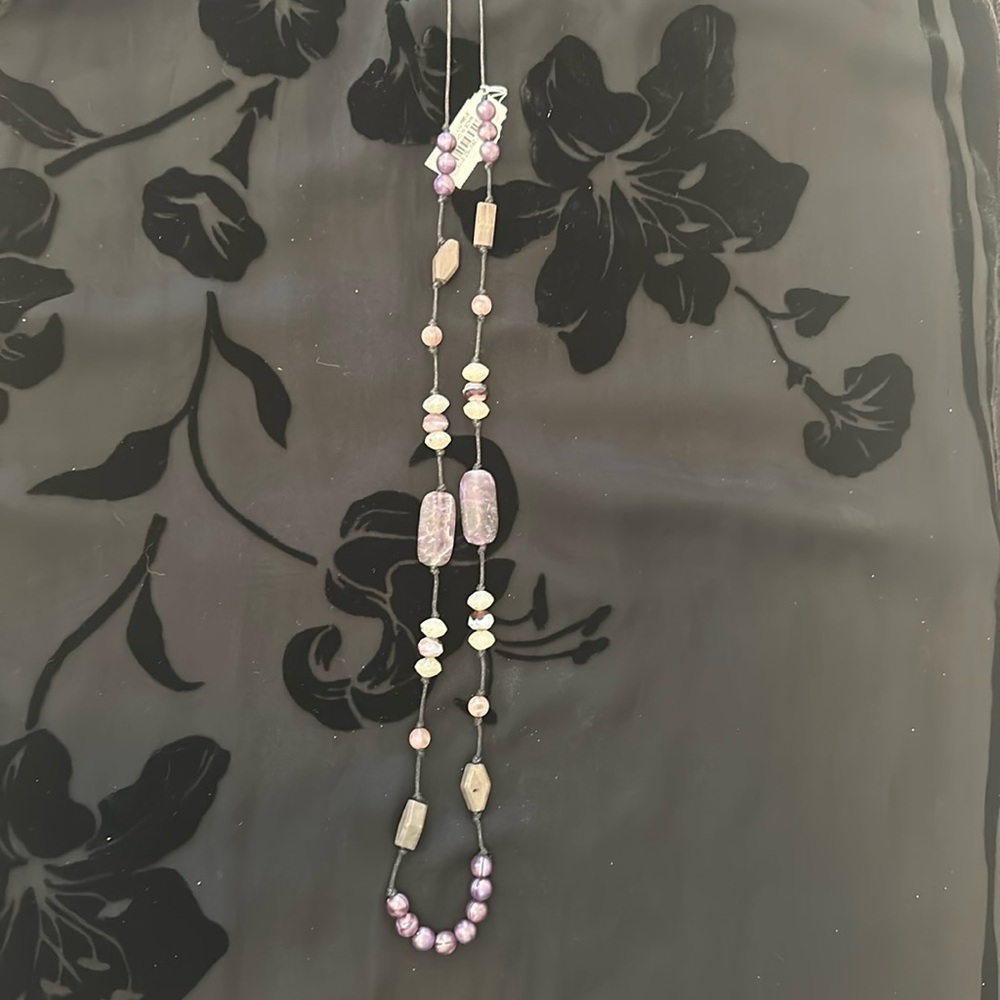 J.Jill Purple Stone Station Necklace Cord Adjustable